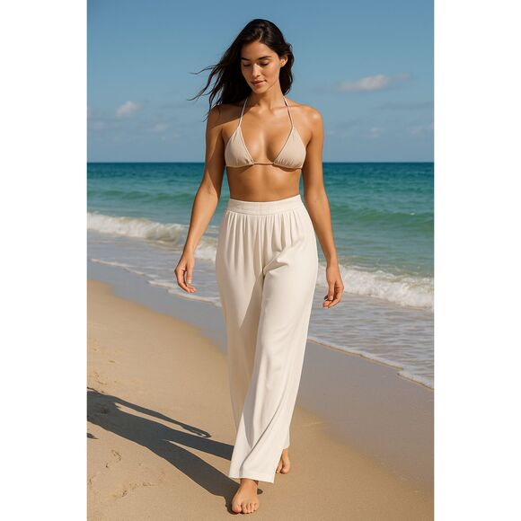 Windsor White Palazzo Pants Wide Leg High Waist Pleated Flowy Size S - Picture 1 of 10